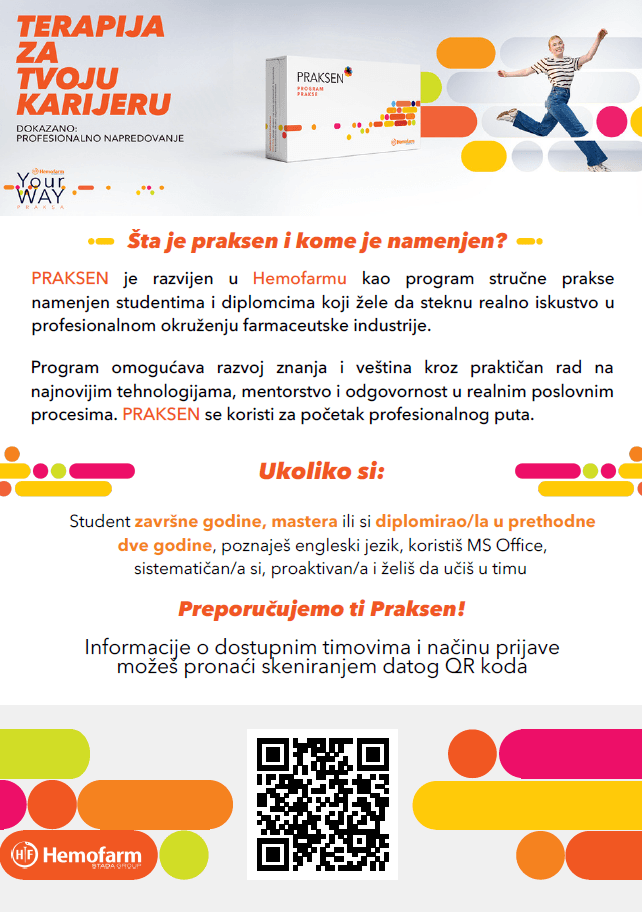 HEMOFARM ПРОГРАМ СТРУЧНЕ ПРАКСЕ ЗА СТУДЕНТЕ "YOUR WAY 2026"
